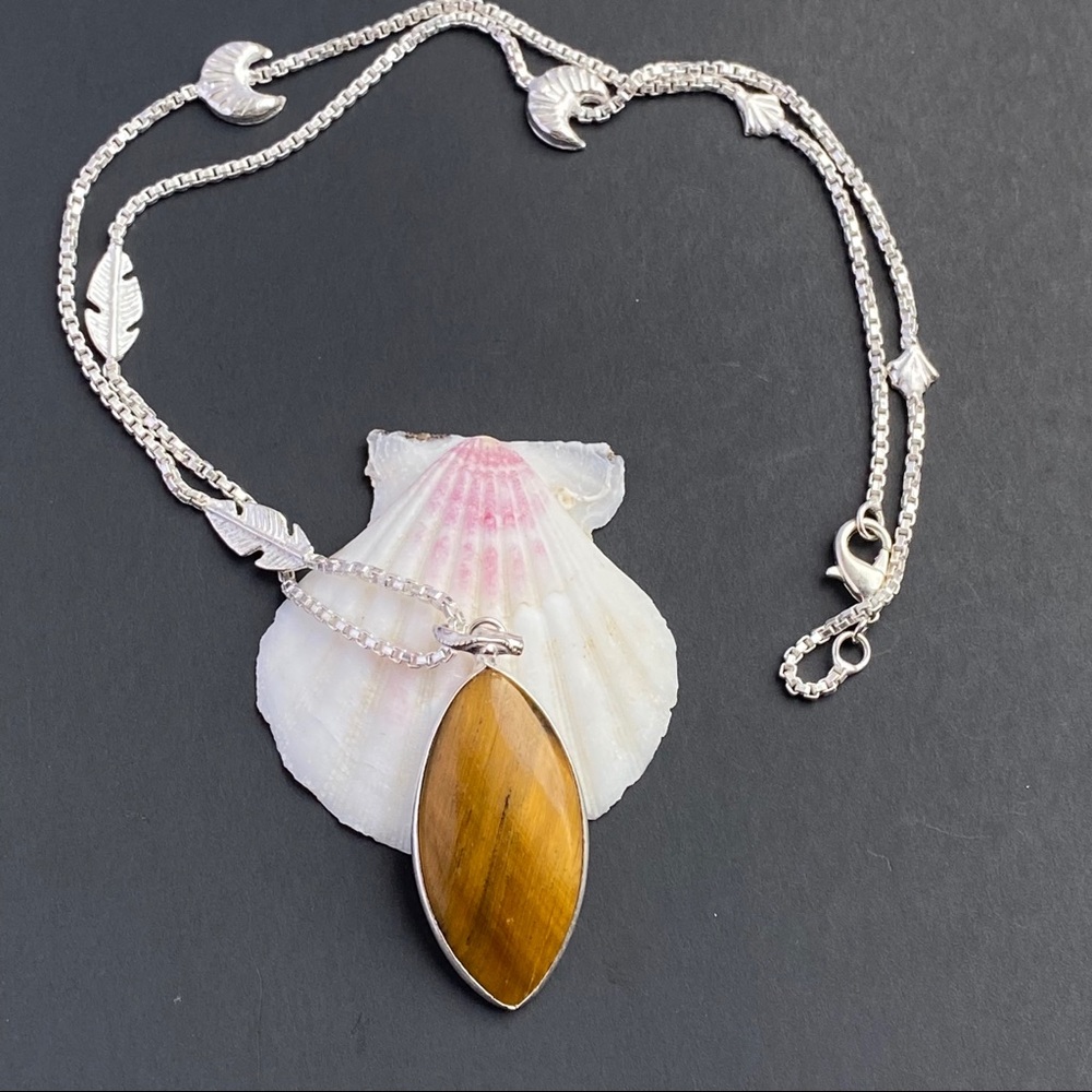 Tiger Eye Gemstone Sterling Silver Necklace